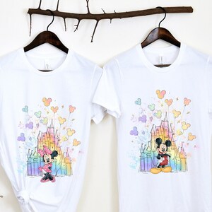 Disney Watercolor Mickey and Minnie Shirt, Disney Couple Shirt, Vintage Mickey Minnie Shirt, Personalized Disney Family Vacation Shirt