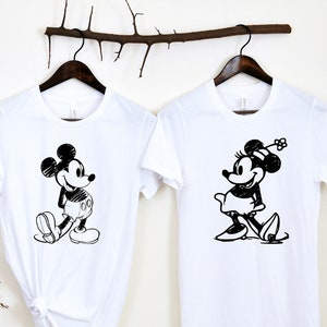 Vintage Mickey and Minnie Shirt, Mickey Sketch, Minnie Sketch, Vintage Mickey Minnie, Disney Couple shirt.
