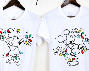 Disney Christmas Shirt, Disney Couples Mickey and Minnie Mouse Christmas Lights T-Shirt, Mickey's Very Merry Xmas Party shirt