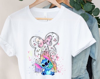 Camiseta Stitch, camiseta Stitch Disney, camiseta Stitch Disneyworld, camiseta Stitch Watercolor Castle, camiseta Disney Stitch Balloon, camiseta linda Stitch