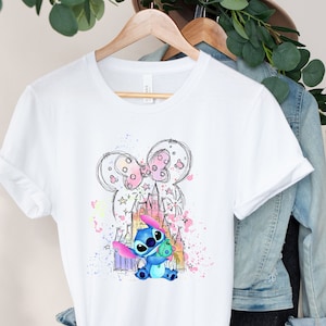 Stitch Shirt, Stitch Disney Shirt, Stitch Disneyworld shirt,Stitch Watercolor Castle Shirt, Disney Stitch Balloon Shirt, Cute Stitch Shirt