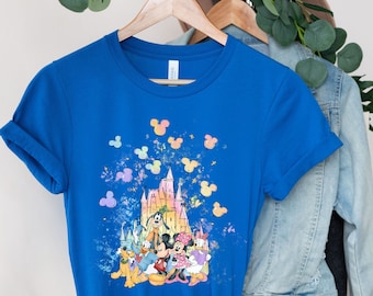 T-shirt de château d'aquarelle de Disney, chemise de Mickey et d'amis, château de Disney, chemise de voyage de Disney, chemise de famille de Disney, chemise de vacances de famille.