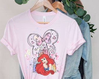 Camicia Ariel Disney, T-shirt acquerello Ariel, Camicia Ariel Sirenetta, T-shirt Ariel carina.