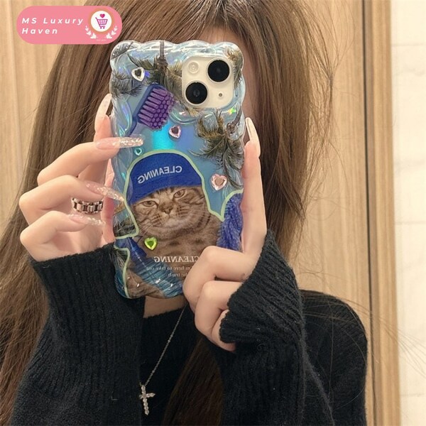 MLH Cute Laser Cat Funny Cartoon Phone Case For iPhone 14 13 12 Pro Max 14 pro 11 Bumper Silicone Funda Shockproof Protective Cover