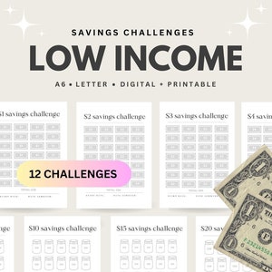 Low Income Savings Challenge Bundle, 30 Savings Challenges A6 Letter Digital Printable Mini Savings Challenge, Sinking Funds, Cash Stuffing