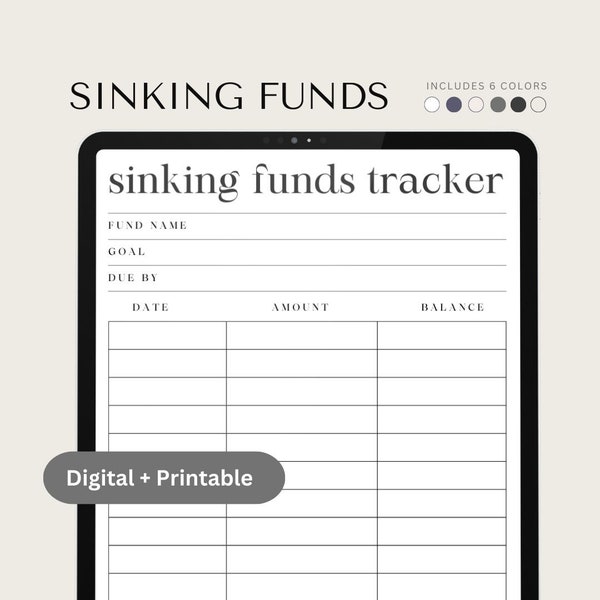 Sinking Funds Tracker - 6 Colors - Savings Tracker 2023 - Monthly Savings Progress Tracker - Digital + Printable PDF