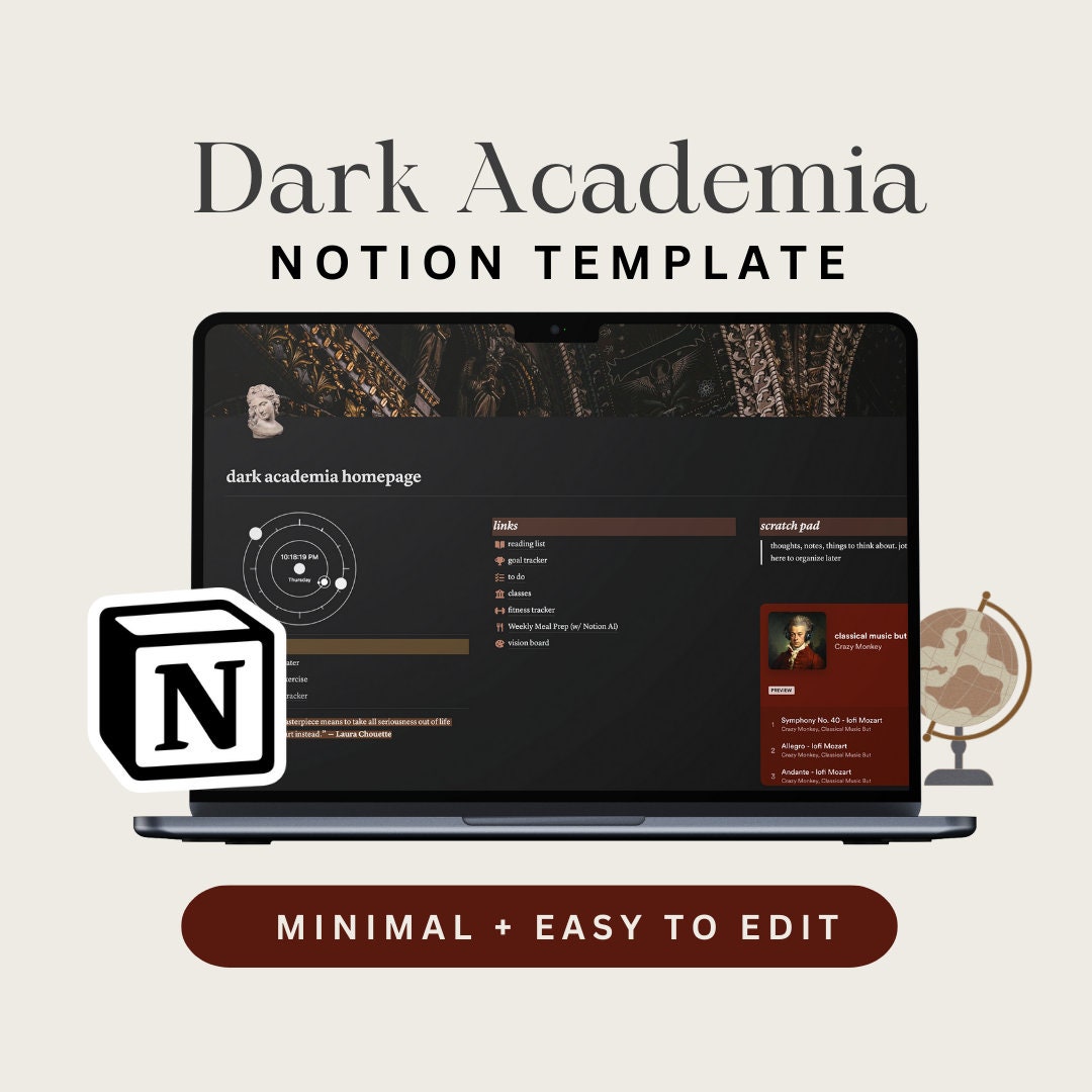 Dark Academia Notion Template Aesthetic Notion Planner Etsy Dark Academia Notion Template Aesthetic Notion Planner Etsy