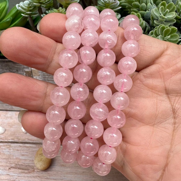 Grade AAA Natural Rose Quartz Bracelet 8mm Pink Crystal Beads, Handmade 7.5” Crystal Healing Stretch Bracelet - Love Gift