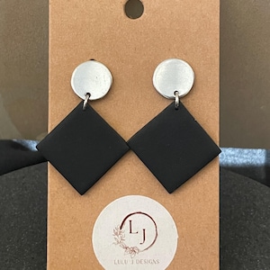 Square polymer clay dangle earrings with silver stud
