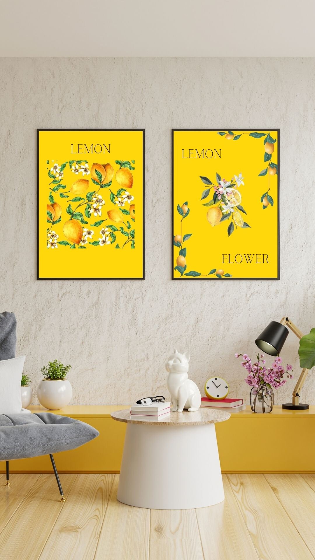 Home Decor, Office Decor, Lemon Decor, Lemon Flower, Wall Art, Digital ...