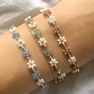 Floral two coloured bracelet flower jewelry boho accessory with golden details