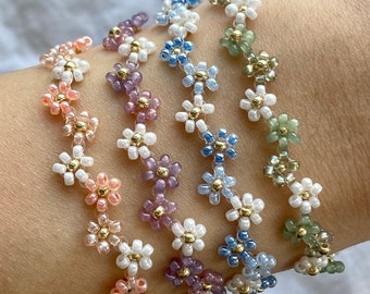 Floral zig zag bracelets in three shades