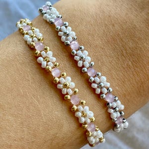 Floral white bracelet with rosa crystals