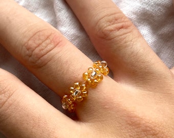 anello con perline anello floreale anello con perline di vetro anello con perline dorate