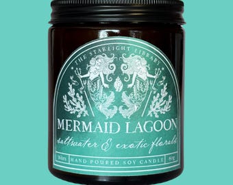 Mermaid Lagoon Soy Candle | Saltwater & Exotic florals | Bookish | Fantasy Scents | Literary Inspired | Hand-Poured | Book Lover