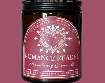 Romance Reader Candle: Strawberry & Vanilla Scented Soy Wax