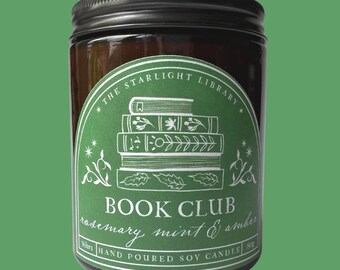 Book Club Candle | Rosemary, Mint & Amber | Bookish | Readers Scents | Literary Inspired | Hand-Poured | Book Lover