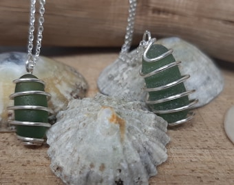 Seaglass spiral wire wrapped pendants