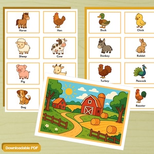 Educatieve kaarten – Boerderijdieren (vroege kinderjaren en kleuters) – Downloadbare PDF