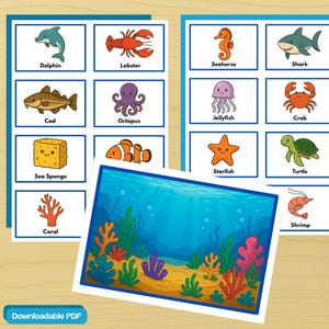 Educatieve kaarten – Waterdieren (vroege kinderjaren en kleuters) – Downloadbare PDF