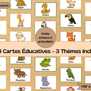 48 cartes éducatives animaux – Savane, Ferme, Jungle – PDF à imprimer pour enfants – Activité maternelle et préscolaire