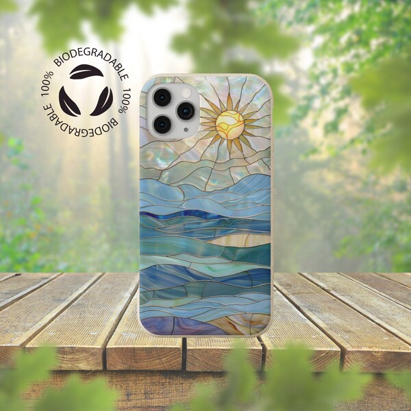 iPhone 11-15 | Samsung | Sun & Ocean Stained Glass Art | Eco-Friendly | Biodegradable |