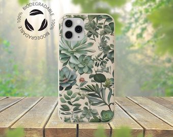 Green Leaves & Succulents Biodegradable Phone Case | iPhone 11-17, Samsung