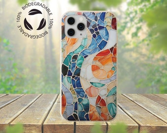 Fundas para iPhone 11-17, ecológicas, biodegradables, sostenibles, con coloridos cristales decorativos.