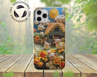 iPhone 11-17 / Samsung / Funda para teléfono con diseño de granja soleada cosida / Ecológica / Biodegradable