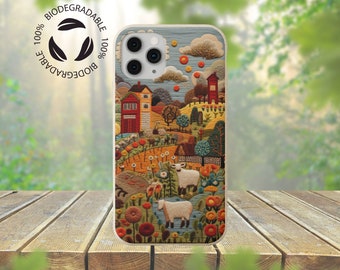 iPhone 11-17 / Samsung / Funda para teléfono con diseño de granja cosida / Ecológica / Biodegradable