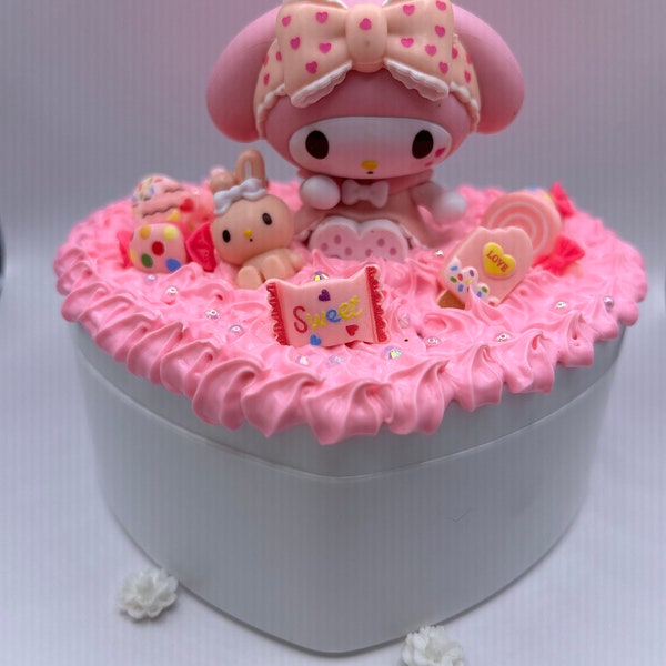 Decoden Heart-Shaped Melody Bunny Jewelry Box Two-Tiered Storage Handcrafted Treasure Kawaii Decoden Jewelry Box