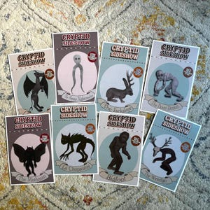 Cryptid Sideshow Art Print Set | Mothman | Bigfoot | Wendigo | Cryptozoology | Circus | 5x7 High-Quality Prints | Unique Gift