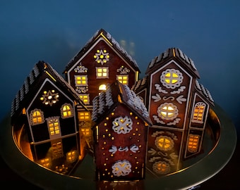Gingerbread House Set - Laser Cut SVG DXF, 3mm Plywood (Instant Download)