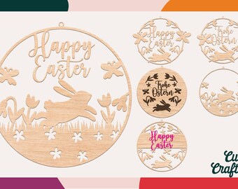 Easter Sign SVG Set of 4 – Spring Flowers, Laser Cut File