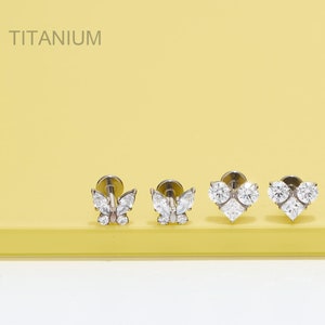 16G Butterfly Heart Cartilage Stud/Silver Gold Internally Threaded Earring/Labret/Helix/Tragus/Conch Piercing Stud/Flat Back Earring/Gifts