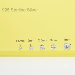 925 Sterling Silver Prong CZ Threadless TOP Replacement/Push Pin Labret/Nose/Tragus/Cartilage/Conch/Helix FlatBack Earring/No Post-Top Only