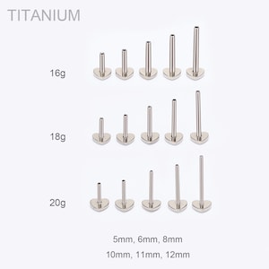Implante de titanio de 20G, 18G y 16G con parte trasera en forma de corazón, sin rosca, con pasador de presión, con parte trasera en forma de corazón, hélice, caracola, trago y nariz de 5 a 12 mm