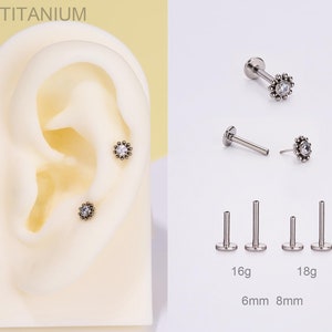 16G Titanium THREADLESS Sun Flower Push Pin Labret Stud/Nose Piercing/Beaded Cartilage Earring/Medusa/Monroe/Tragus/Conch/Helix Piercing