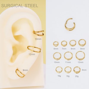 16G 18G 20G Gold Double Hoop Nose Ring/Cartilage Hoop Earring/Minimalist Hoop Clicker/Septum Hoop/Nose Piercing/Conch/Helix/tragus Hoop/Gift