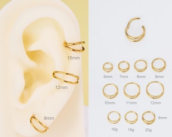 16G 18G 20G Gold Double Hoop Nose Ring/Cartilage Hoop Earring/Minimalist Hoop Clicker/Septum Hoop/Nose Piercing/Conch/Helix/tragus Hoop/Gift