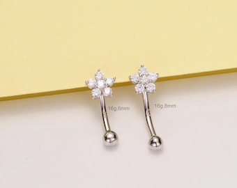 16G Srebrny Kwiat Brwi Barbell/Rook Kolczyk/Zakrzywiony Barbell/Rook Biżuteria/Rook Piercing/Kolczyk do brwi/Kolczyk do wargi/Kwiatowy Barbell Prezent