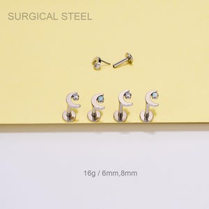 16G Surgical Steel Threadless Push Pin Moon Cartilage Stud/Crescent Opal flat back Stud/Medusa/Nose Piercing/Helix/Conch/Tragus earring/Gift