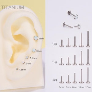 THREADLESS Prong Opal Push Pin Flat Back 16G/18G/20G Labret Stud,Titanium Tiny Disc Ends Nose/Tragus/Conch/Helix/Earlobe flat back Stud/Gift