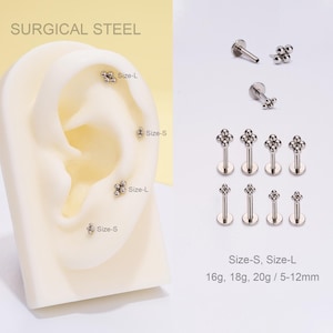 20G/18G/16G Surgical Steel Tiny Four Beads THREADLESS Push Pin Labret/Flat Back Earring/Tragus/Helix/Conch Cartilage Stud/Nose Piercing Stud
