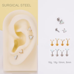 16G 18G Triangle Opal Threadless Push Pin Labret Stud/Flat Back Earring/Cartilage Stud/Nose Stud/Helix/Tragus/Conch Stud/Minimalist Earrings