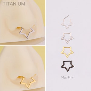 16G Titanium Star Shape Septum Clicker/Nose Septum Ring/Gold Nose Ring/Conch Hoop/Hoop Earring/Clicker Hoop/Daith Hoop/Helix/Septum Hoop