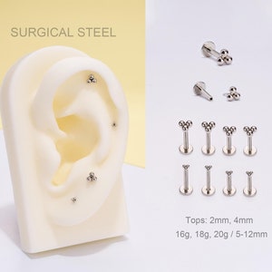Piercing al naso, piercing al trago, elica, conca, perno piatto, perno a pressione, perno a forma di trinità, in acciaio chirurgico 20G/18G/16G