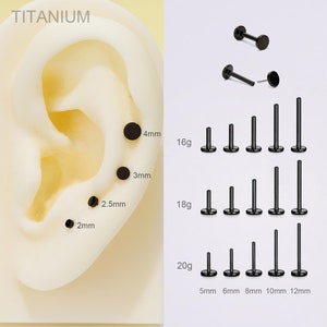 Petit disque noir en titane 20G/18G/16G se termine par un clou/labret à épingles/boucle d'oreille sans fil à l'arrière plat/bouton de nez/bouton de cartilage/tragus/bouton hélicoïdal/conque