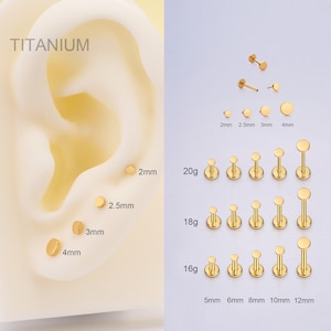 20G/18G/16G Titanium Tiny Gold Disc Ends Stud/Push Pin Labret/Threadless Flat Back Earring/Nose Stud/Cartilage Stud/Tragus/Helix/Conch Stud zdjęcie 1