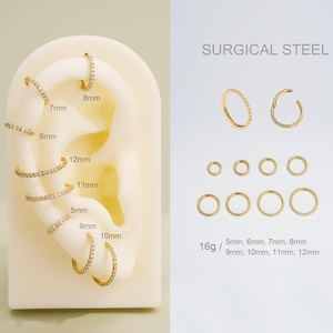16G Gold Surgical Steel Paved CZ Cartilage Hoop/Hinged Segment Clicker/Helix/Conch/Tragus/Rook Piercing Hoop/Septum Jewelry/Dainty Earrings